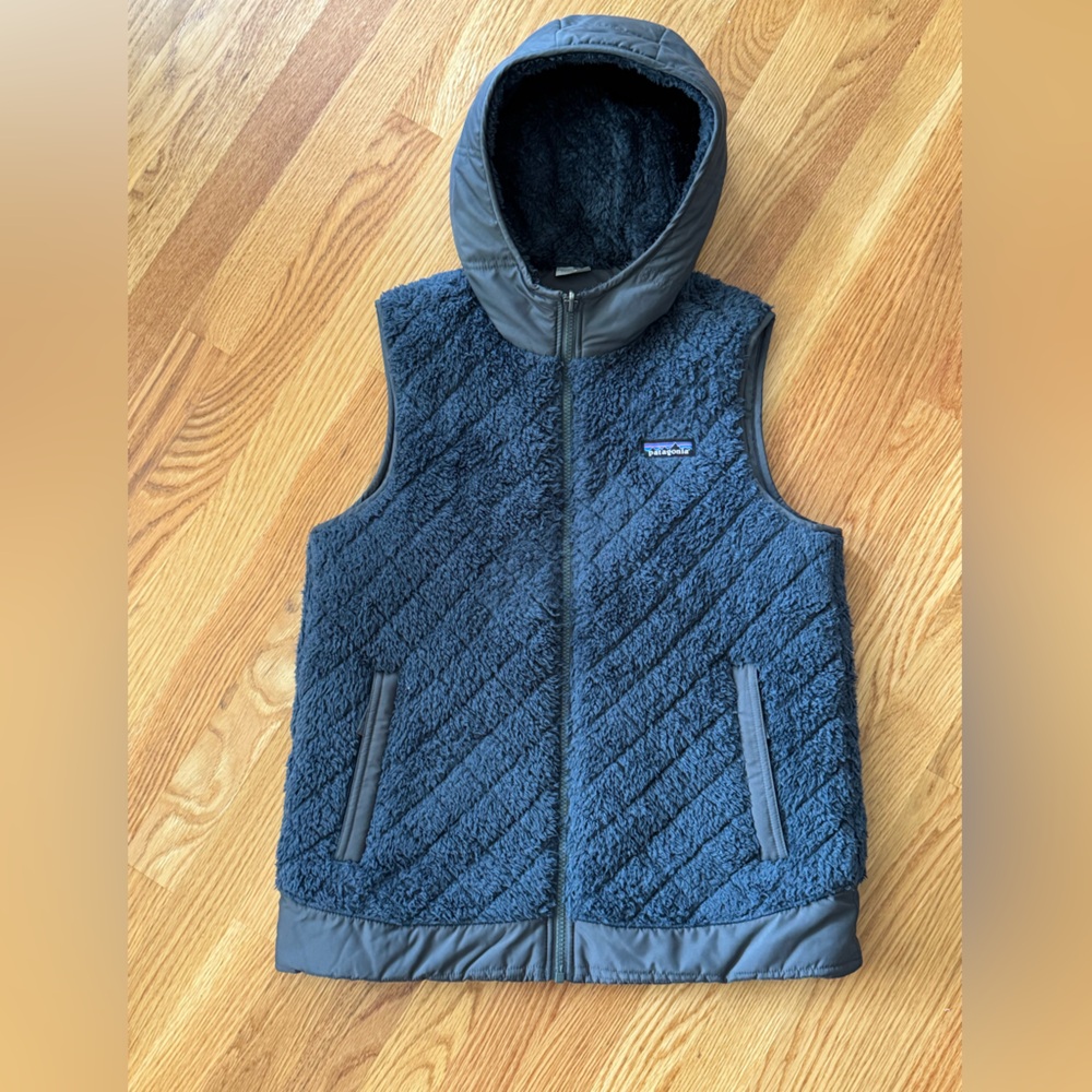 Patagonia Navy Quilted Fleece Vest with Hood